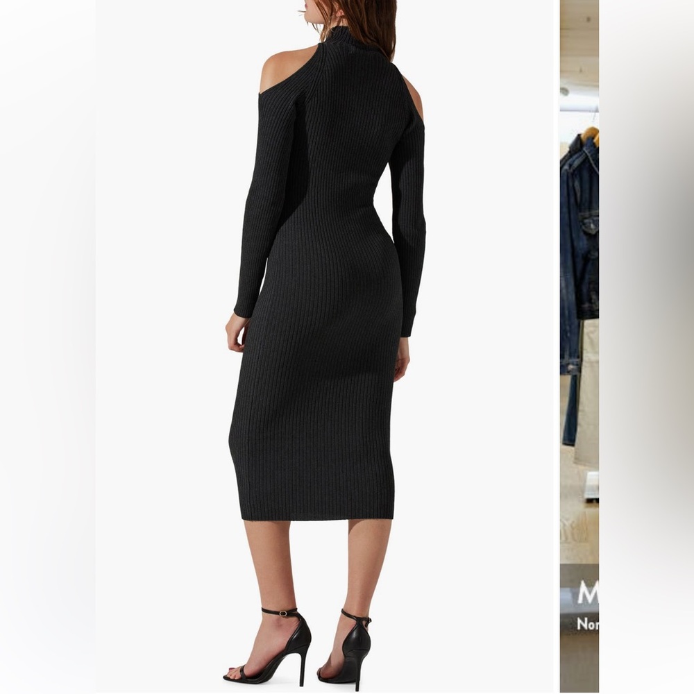 ASTR Cold Shoulder Mock Neck Midi Ribbed Bodycon Grey Sweater Size Large - Picture 8 of 9